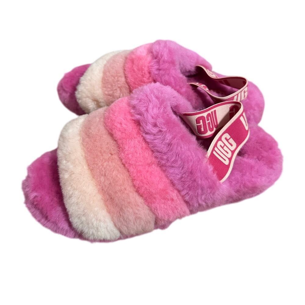 UGG Fluff Yeah Slide Stripes Slippers in a pink multicolor